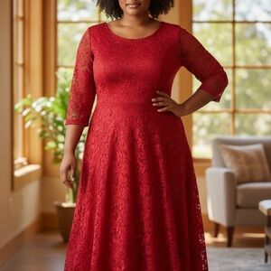 Torrid Red Lace Long Sleeve Dress
